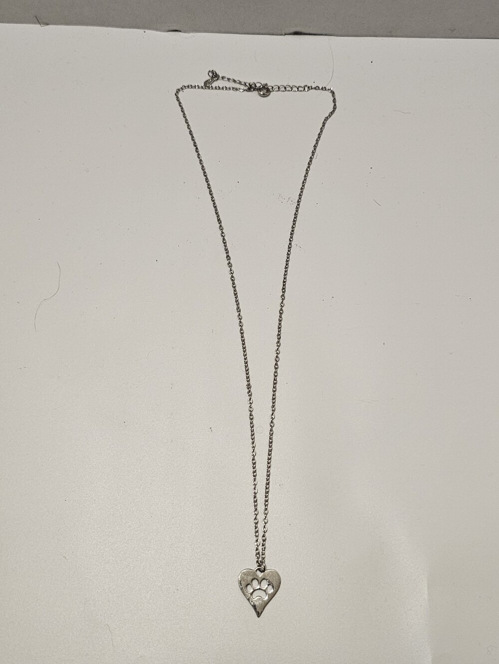 Silver Heart Pendant Necklace with Paw Print